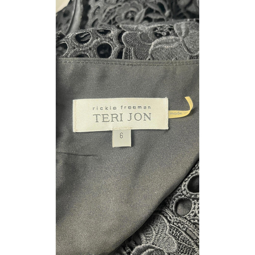 TERI JON BLACK GUIPURE LACE FLORAL CUTOUT DRESS 8 - Picture 7 of 8